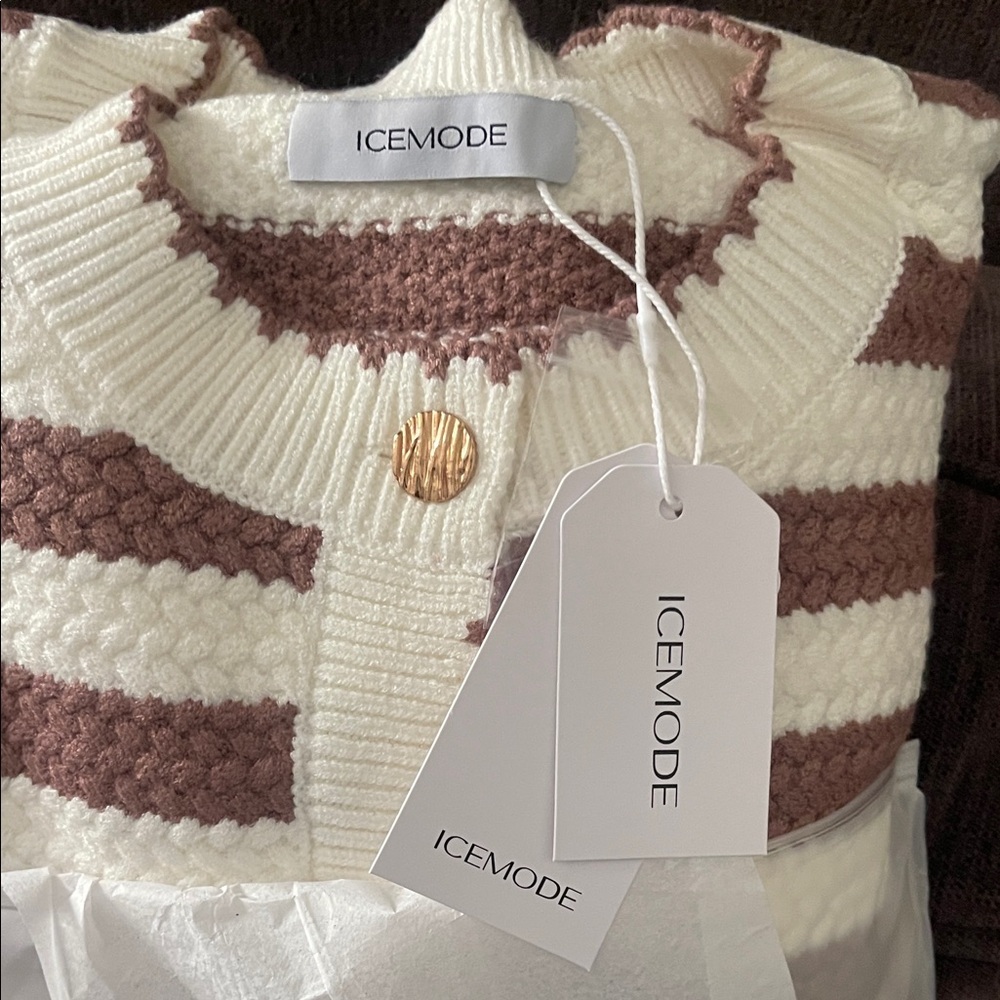 Elegant Striped Cardigan in Cream and Brown - Picture 2 of 3